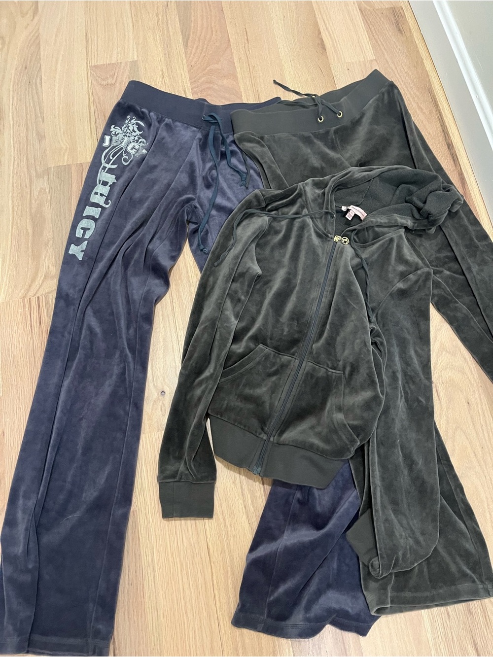 Juicy Couture Black and Navy Velour Track Pants & Zip Hoodie Set